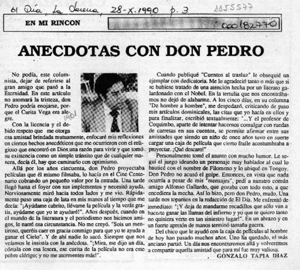 Anécdotas con don Pedro  [artículo] Gonzalo Tapia Díaz.
