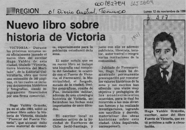 Nuevo libro sobre historia de Victoria  [artículo].