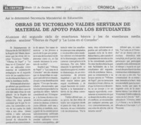 Obras de Victoriano Valdés servirán de material de apoyo para los estudiantes  [artículo].