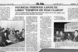 Patricia Verdugo lanzó el libro "Tiempos de días claros"  [artículo].