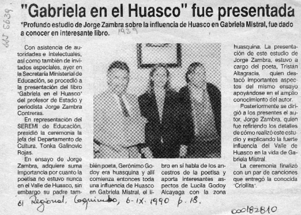 "Gabriela en el Huasco" fue presentada  [artículo].