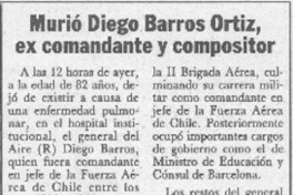 Murió Diego Barros Ortiz, ex comandante y compositor