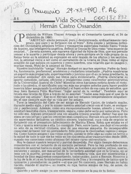 Hernán Castro Ossandón  [artículo] William Thayer Arteaga.