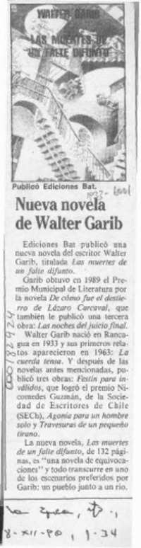 Nueva novela de Walter Garib  [artículo].