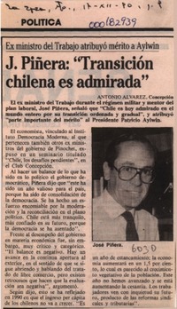 J. Piñera, "Transición chilena es admirada"  [artículo] Antonio Alvarez.
