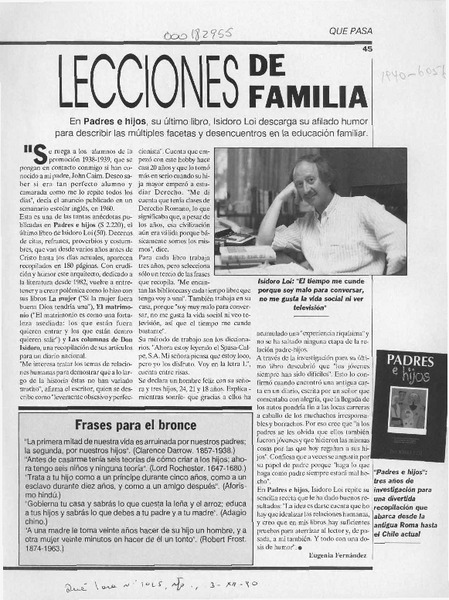 Lecciones de familia  [artículo] Eugenia Fernández.