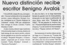 Nueva distinción recibe escritor Benigno Avalos  [artículo] Jaime Rivera.