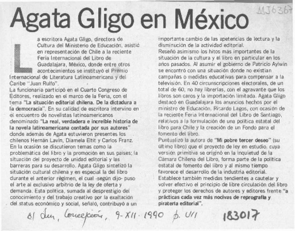 Agata Gligo en México  [artículo].