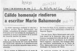 Cálido homenaje rindieron a escritor Mario Bahamonde  [artículo].