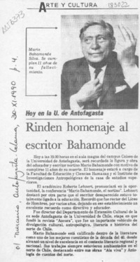 Rinden homenaje al escritor Bahamonde  [artículo].
