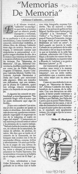 "Memorias de memoria"  [artículo] Víctor Mandujano M.