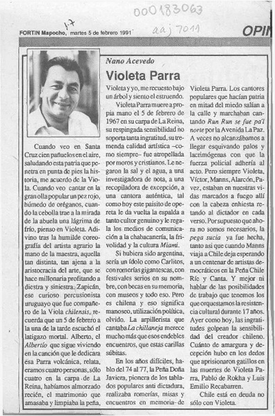 Violeta Parra  [artículo] Nano Acevedo.