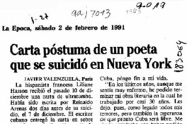 Carta póstuma de un poeta que se suicidó en Nueva York  [artículo] Javier Valenzuela.
