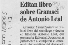 Editan libro sobre Gramsci de Antonio Leal  [artículo].