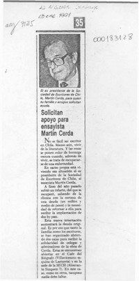 Solicitan apoyo para ensayista Martín Cerda  [artículo].