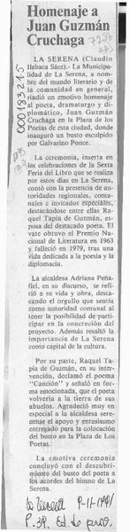 Homenaje a Juan Guzmán Cruchaga  [artículo] Claudio Ilabaca Sáez.