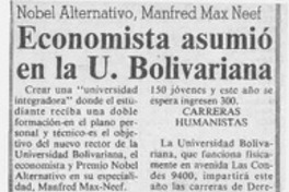 Economista asumió en la U. Bolivariana  [artículo].