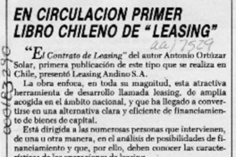 En circulación primer libro chileno de "Leasing"  [artículo].