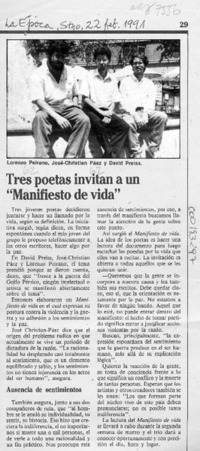 Tres poetas invitan a un "Manifiesto de vida"  [artículo].