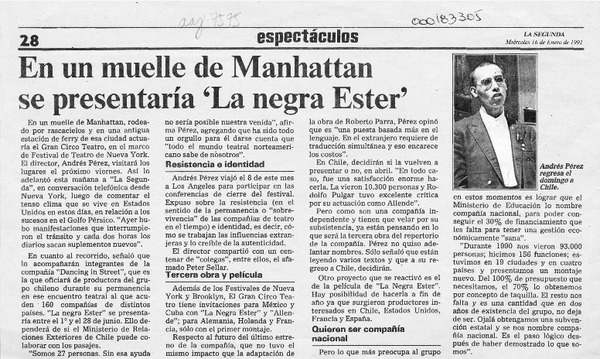 En un muelle de Manhattan se presentaría "La negra Ester"  [artículo].