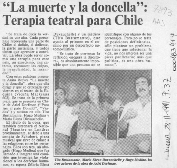 "La Muerte y la doncella", terapia teatral para Chile  [artículo].