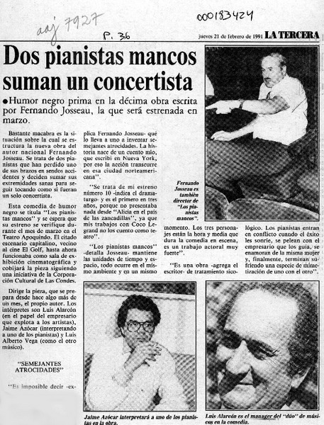 Dos pianistas mancos suman un concertista  [artículo].