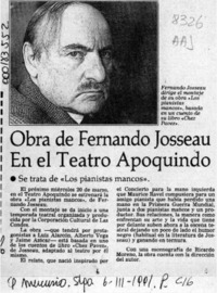 Obra de Fernando Josseau en el Teatro Apoquindo  [artículo].