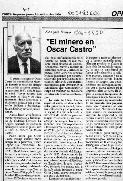 "El minero en Oscar Castro"  [artículo] Gonzalo Drago.