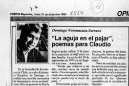 "La aguja en el pajar", poemas para Claudio  [artículo] Domingo Namuncura Serrano.