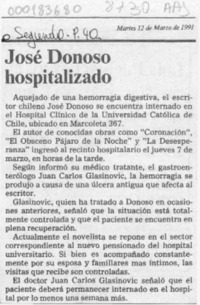 José Donoso hospitalizado  [artículo].