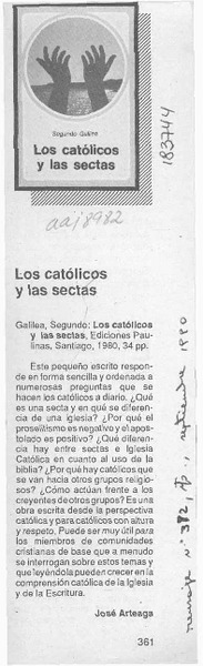 Los católicos y las sectas  [artículo] José Arteaga.