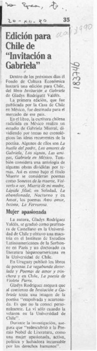 Edición para Chile de "Invitación a Gabriela"  [artículo].