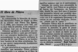 El libro de Piñera  [artículo] Raúl Valdebenito.