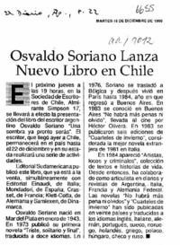 Osvaldo Soriano lanza nuevo libro en Chile  [artículo].