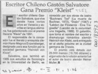Escritor chileno Gastón Salvatore gana premio "Kleist"  [artículo].