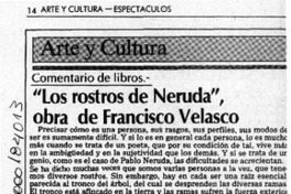 "Los rostros de Neruda", obra de Francisco Velasco  [artículo] Modesto Parera.