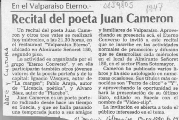 Recital del poeta Juan Cameron