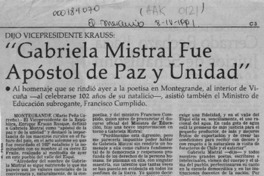 "Gabriela Mistral fue apóstol de paz y unidad"  [artículo] Mario Peña Carreño.