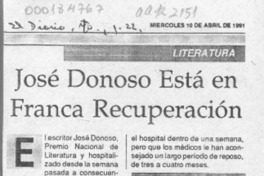 Favorable evolución en la salud de José Donoso  [artículo].