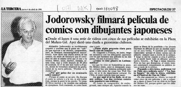 Jodorowsky filmará película de comics con dibujantes japoneses  [artículo].