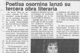 Poetisa osornina lanzó su tercera obra literaria  [artículo].
