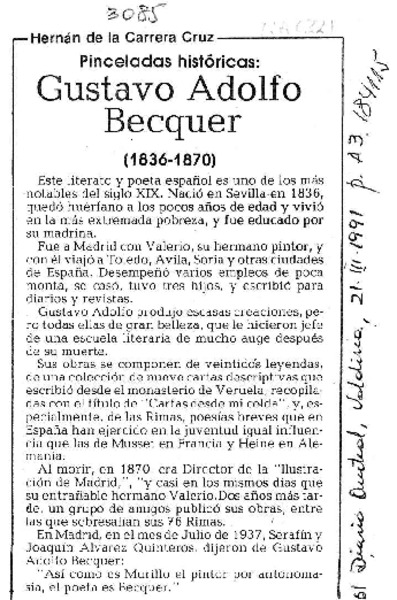 Gustavo Adolfo Becquer  [artículo] Hernán de la Carrera Cruz.