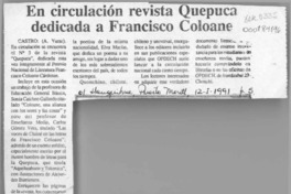 En circulación revista Quepuca dedicada a Francisco Coloane  [artículo] A. Yurac.