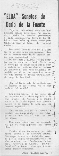 "Elda" sonetos de Darío de la Fuente  [artículo] José Flores Leiva.