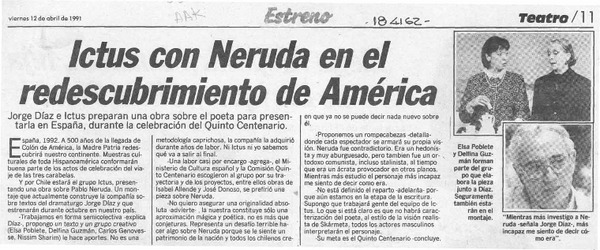 Ictus con Neruda en el redescrubrimiento de América  [artículo].