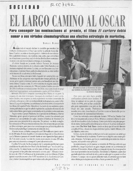 El Largo camino al Oscar  [artículo] Daniel Olave.