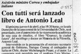 Con tutti será lanzado libro de Antonio Leal  [artículo].