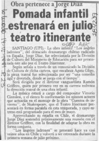Pomada infantil estrenará en julio teatro itinerante  [artículo].