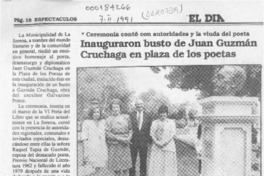 Inauguraron busto de Juan Guzmán Cruchaga en plaza de los poetas  [artículo].