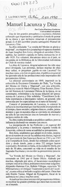 Manuel Lacunza y Díaz  [artículo] Carlos Martínez Gutiérrez.